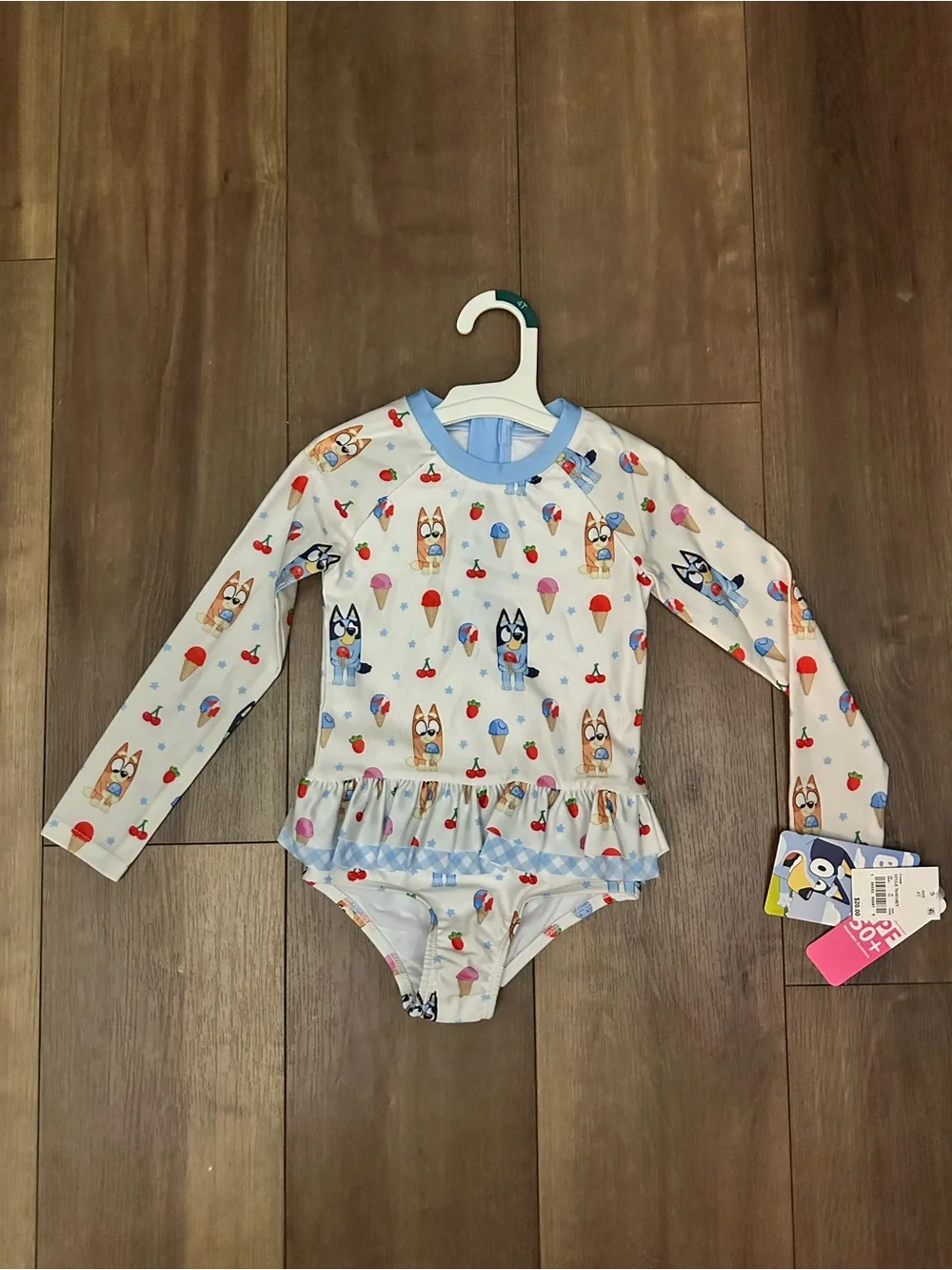 Bluey Long-Sleeve Kids Swim One-Piece with Ruffle